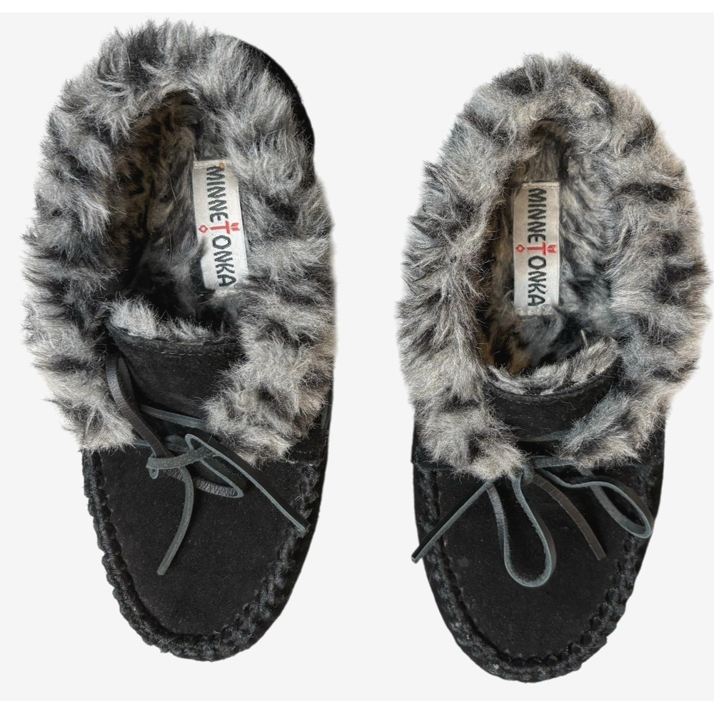 Minnetonka Womens Chrissy Slipper Bootie 9M 40176 Size 9 Leather Faux Fur Lining